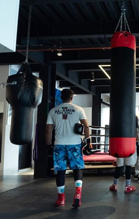 Working the heavy bags in a gym