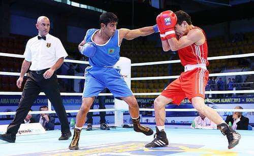 A bout at the 2013 AIBA World Boxing Championships in Almaty